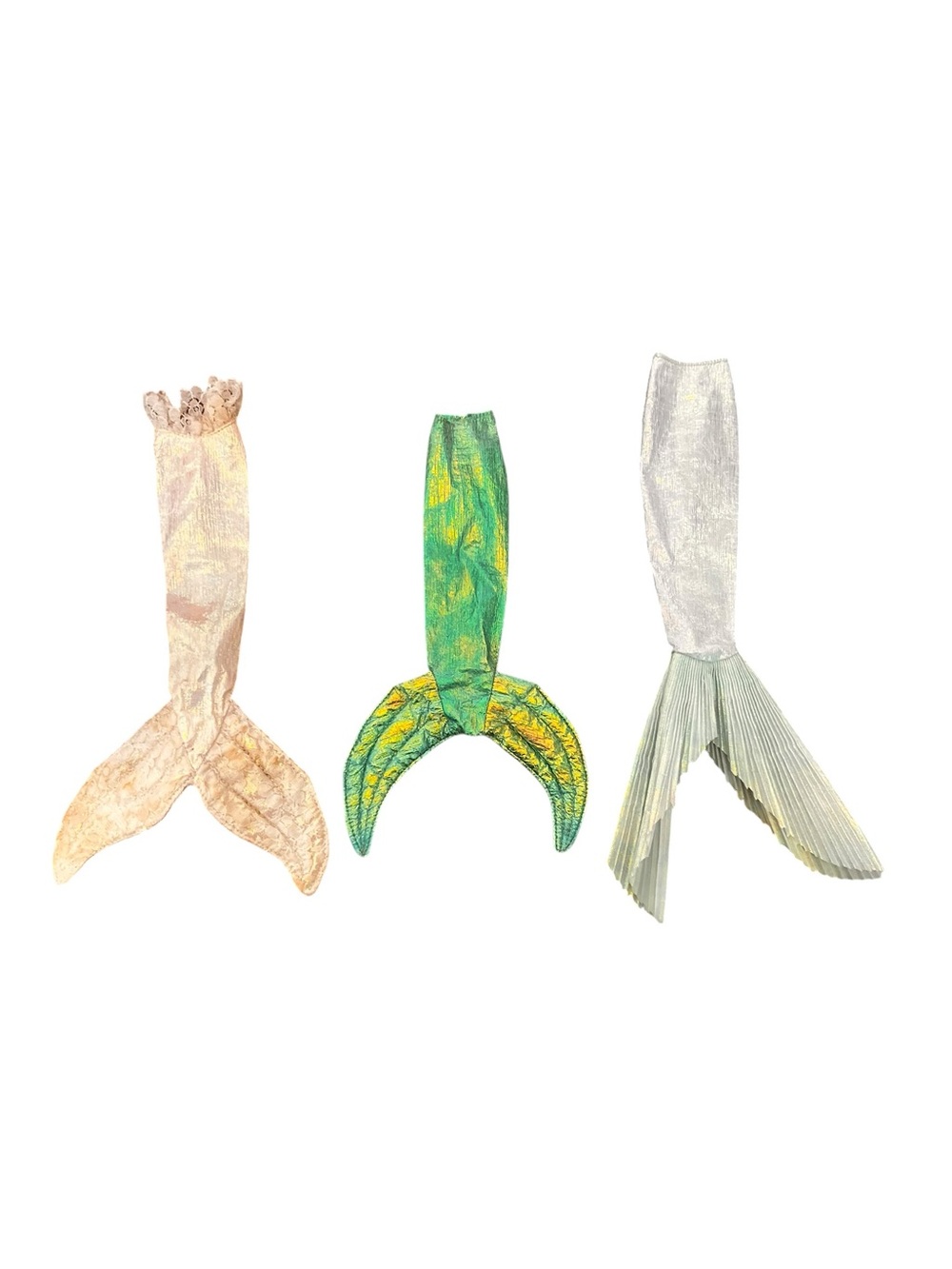 Vintage Barbie Mermaid Tails Iridescent White Blue Green Set of 3 Velcro Back